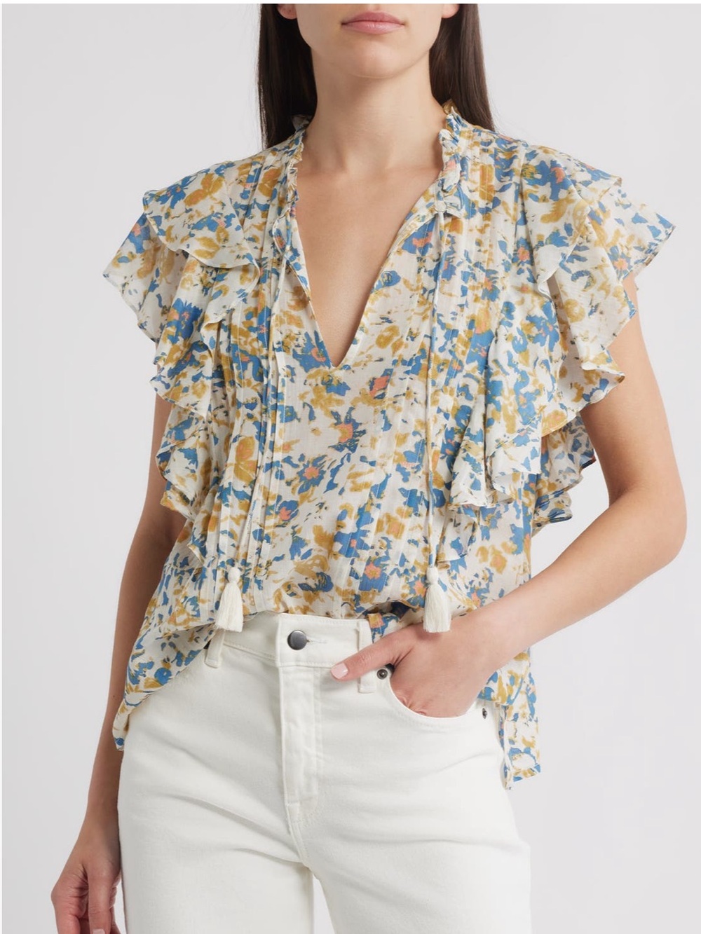 Cleobella Arista ruffle sleeve pintuck top M